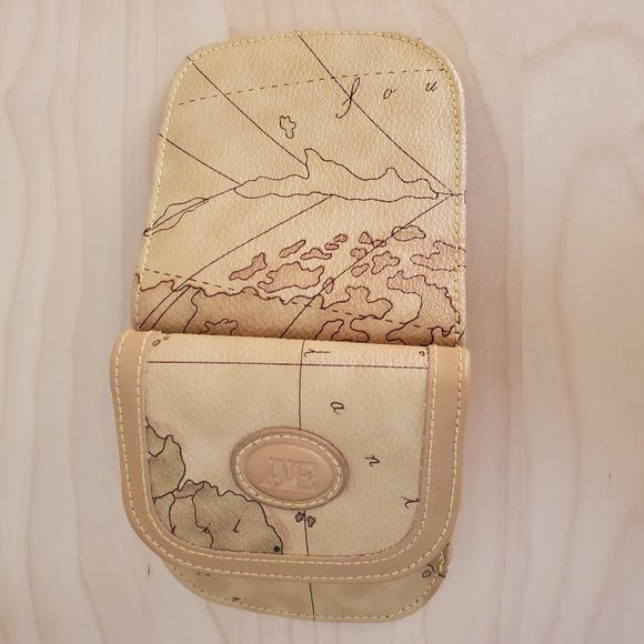 Allen Edward AE Leather Wallet Tan with Map Print small size Pre-Owned - Picture 6 of 10